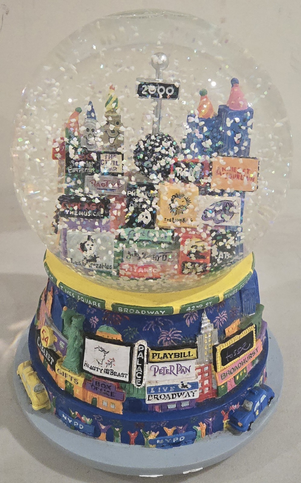 New York Year 2000 Y2K Music Box Broadway Time Square Snowglobe Vintage NYC VG