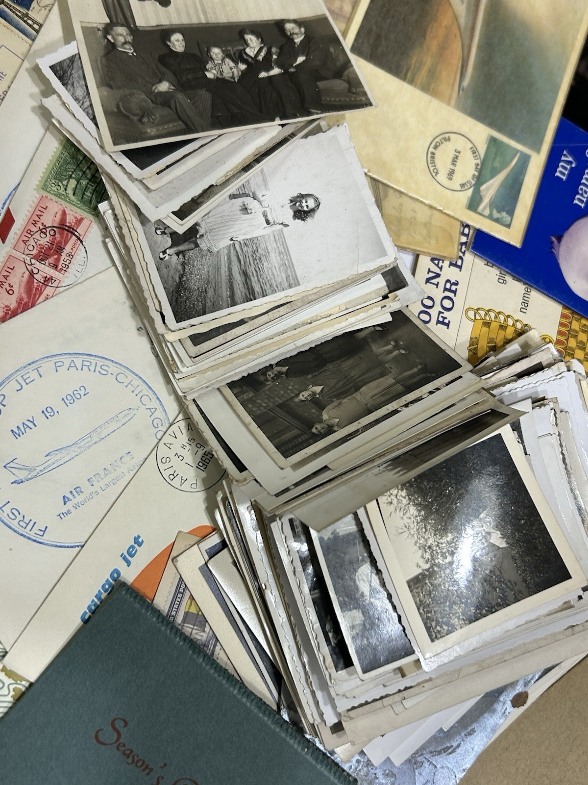Eclectic Junk Drawer Lot Vintage Ephemera + Chachskis: Photos Cards Pins Patches