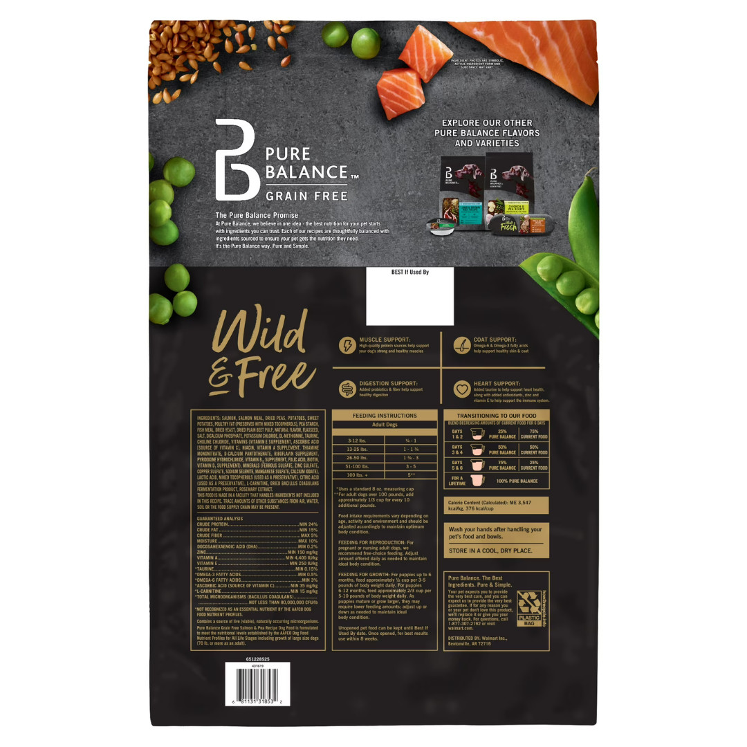 Pure Balance Wild & Free Grain-Free Salmon & Pea Recipe Dry Dog Food, 24 lbs