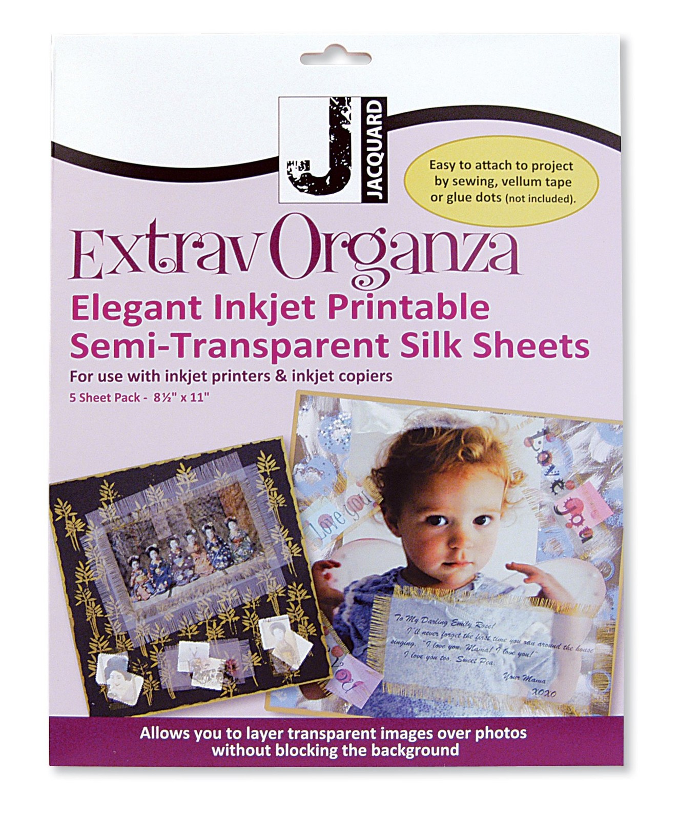 Jacquard Ink Jet Fabric 8.5” x 11” Silk Organza Sheets (5 Pack)