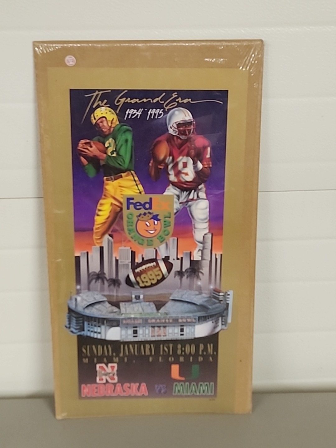 1995 FedEx Orange Bowl Poster The Grand Era 1934-1995 Nebraska vs Miami. 11×22