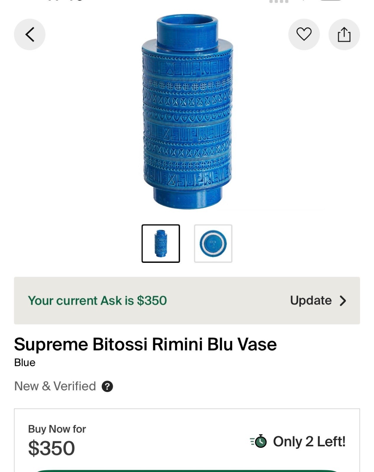Supreme Bitossi Rimini Blu Vase New