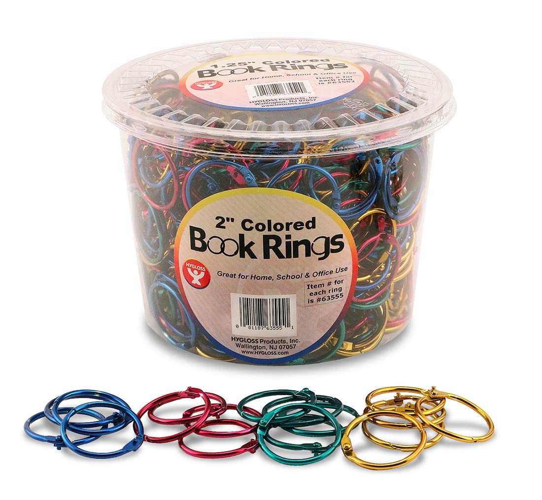 Hygloss 2″ Assorted Color Steel Book Rings, 250-Pack