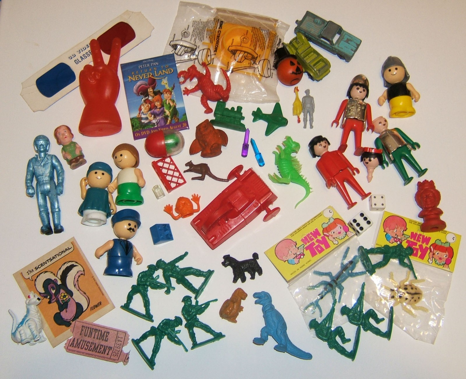 Vintage Toy JUNK DRAWER LOT pin sticker prizes monster bug cars burger king dice
