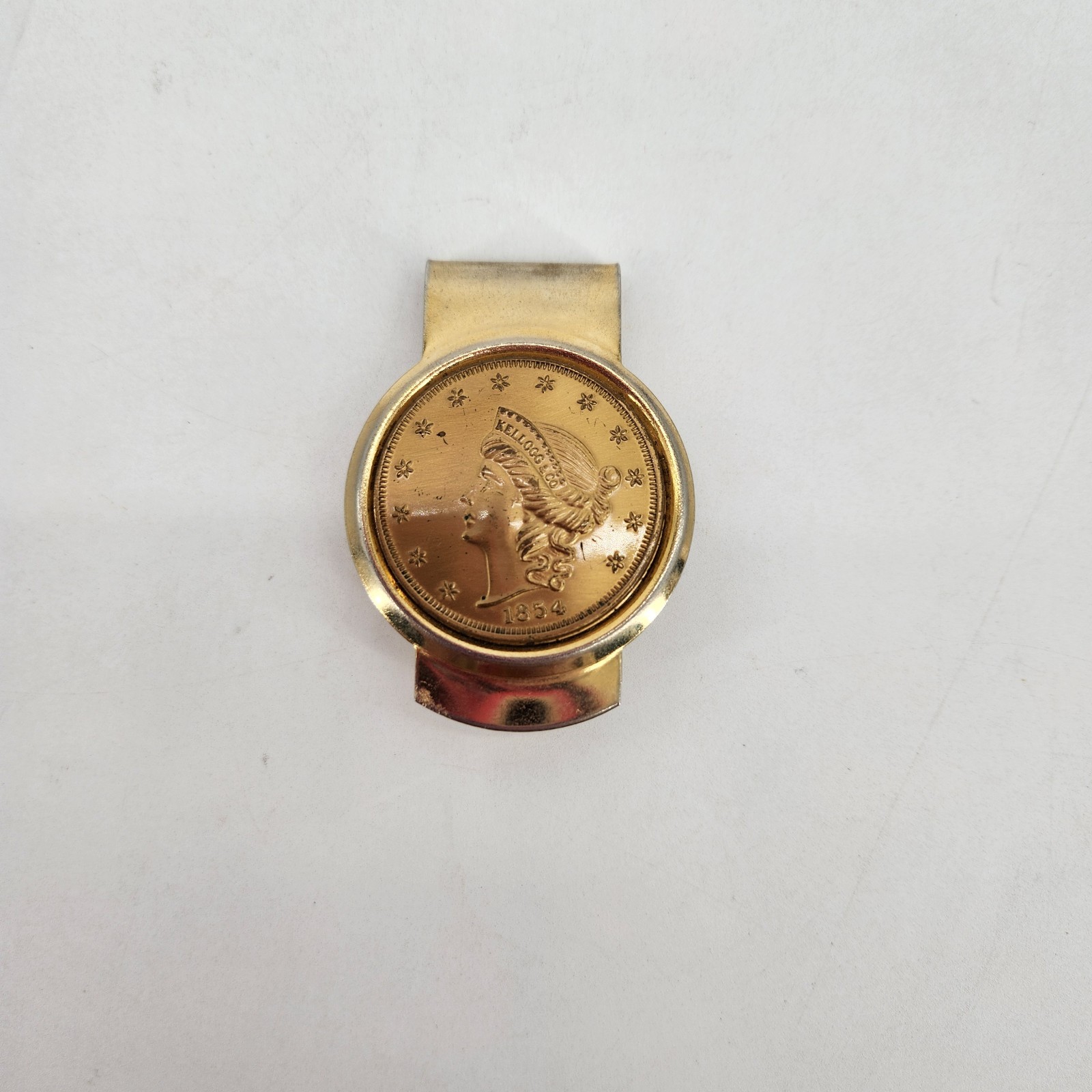 Vintage Money Clip With Replica of 1854 Liberty Head Kellogg & CO Gold Tone