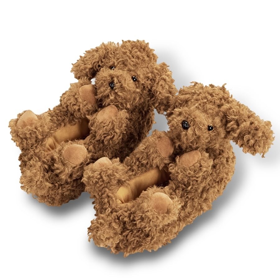Women’s Funny Fuzzy Animal Slippers, Cute Doodle Dog Cozy Non-Slip House Slipper