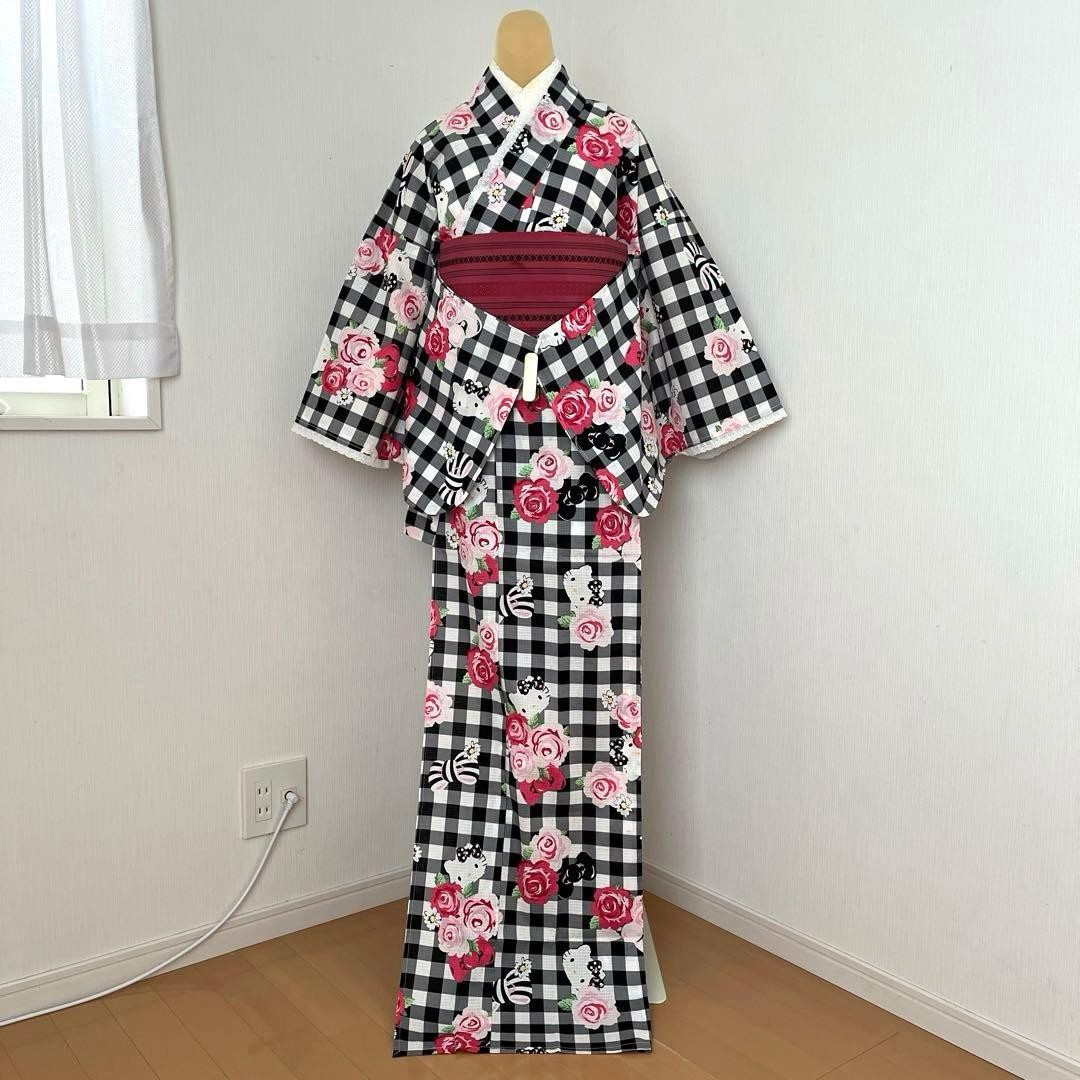 Hello Kitty Kimono Yukata Cotton Red Floral Adult