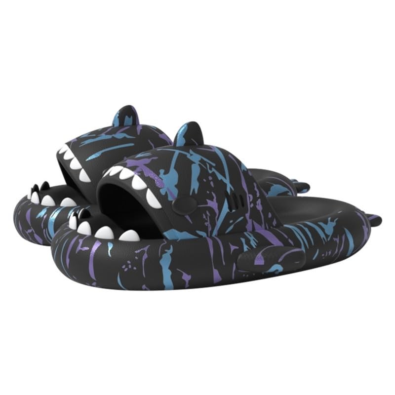 Allgala Shark Slides Unisex Novelty Soft Cushion Slippers Camouflage Black Shark