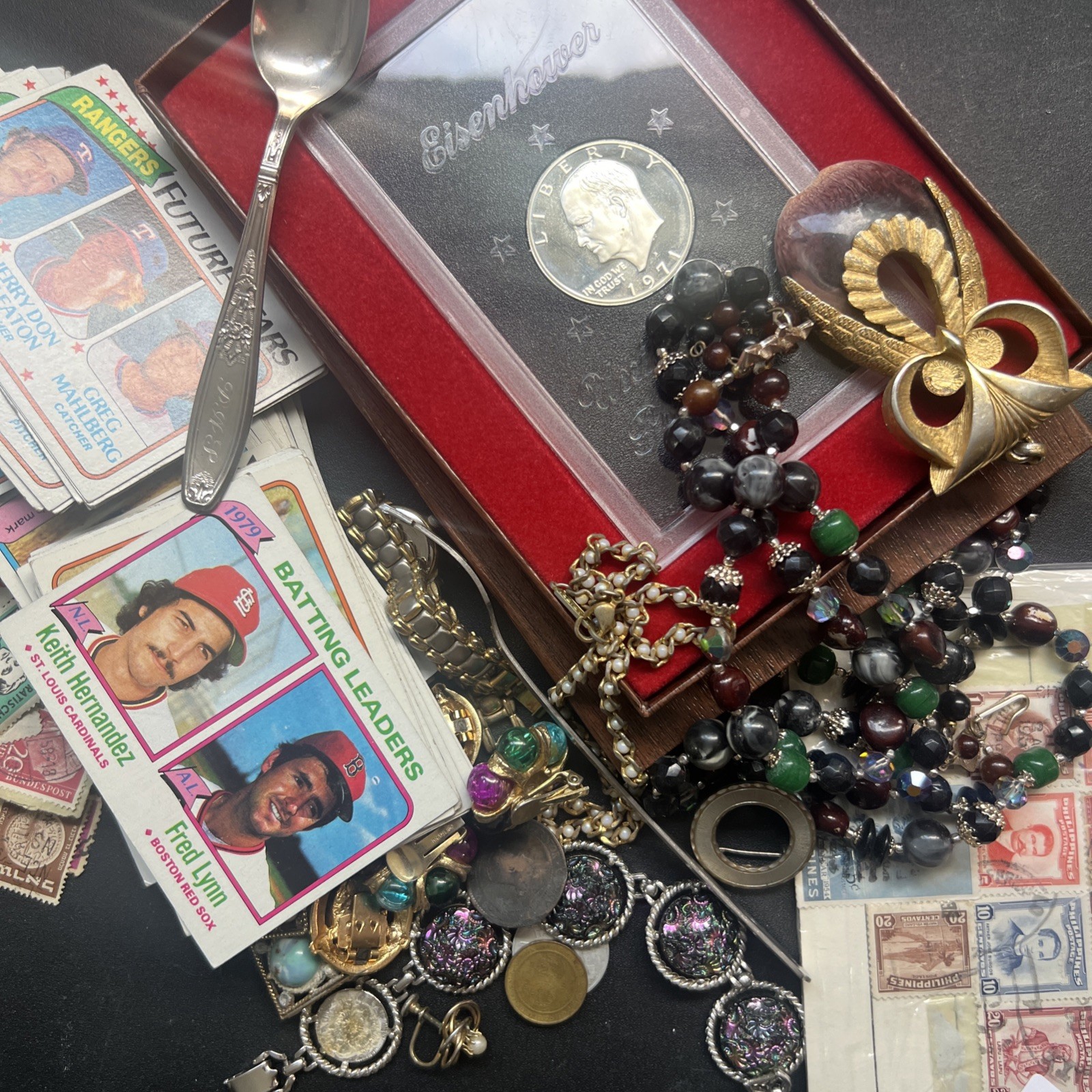 Grandpas Junk Drawer Baseball Cards Jewelry Coins