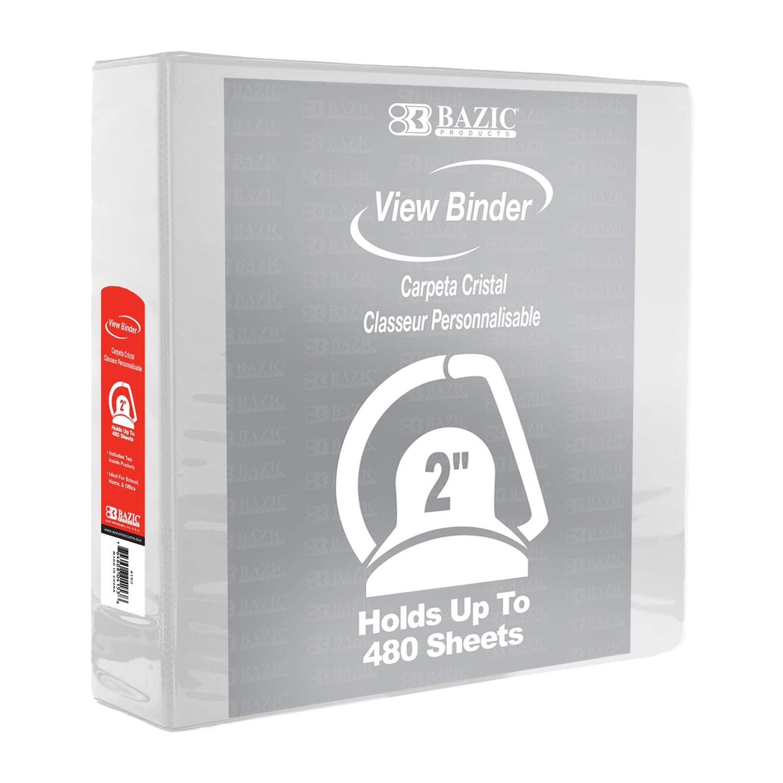 BAZIC 2″ White Slant-D Ring View Binder w/ 2-Pockets