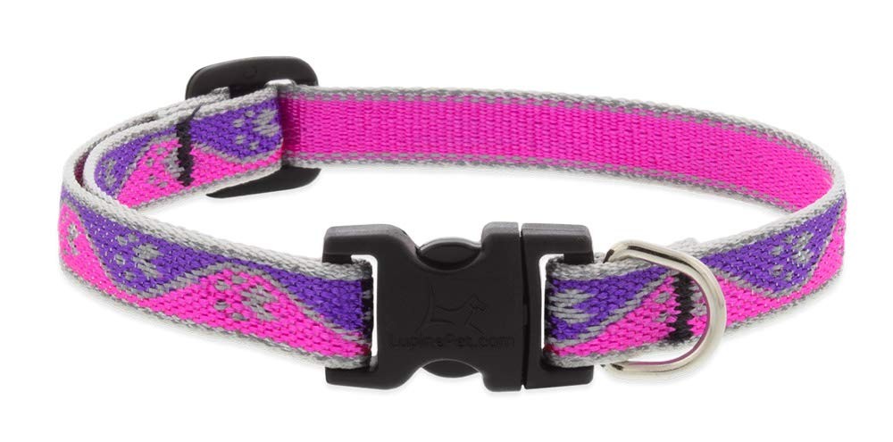 Lupine Reflective Small Dog Collar 1/2″ Wide Pink Paws Adjusts from 10″ to 16″