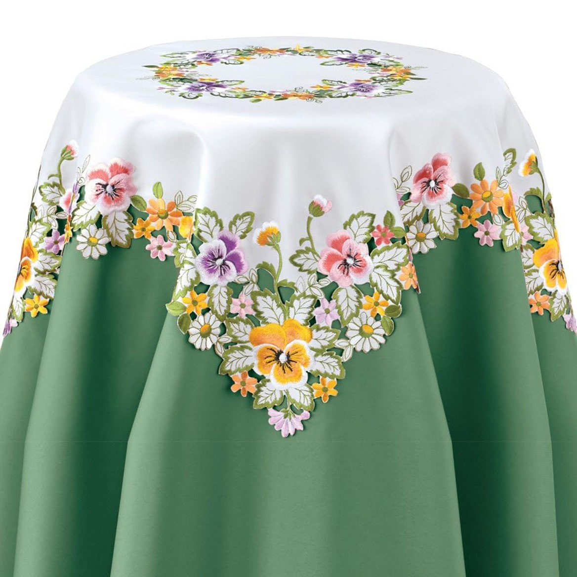 Collections Etc Embroidered Colorful Pansies Table Linens, Square