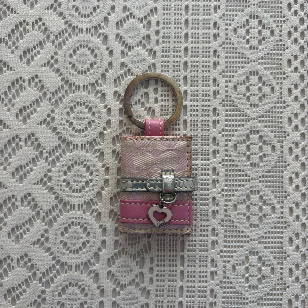 Vintage Coach Heart Book Photo Keychain Pink Signature Charm Used