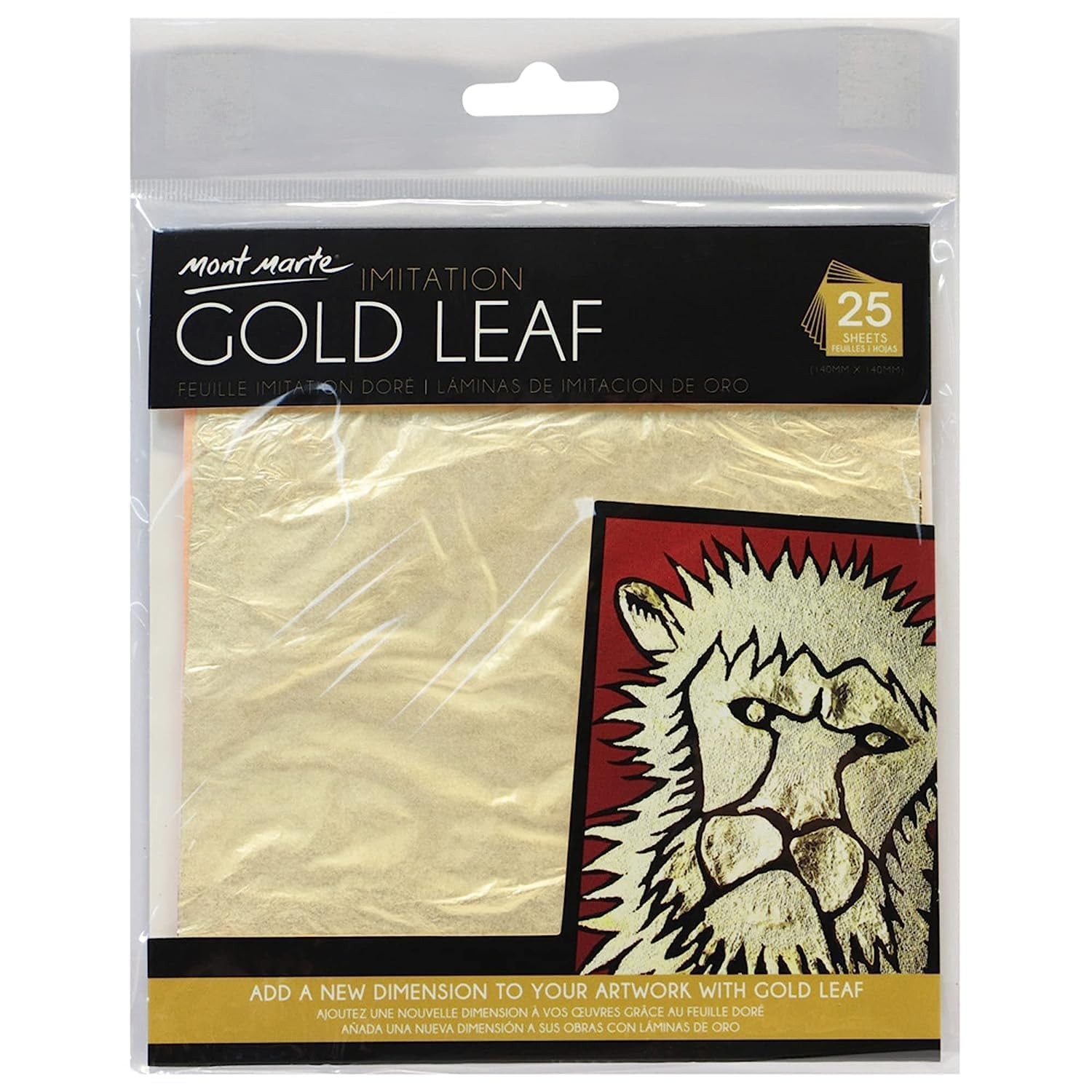 25 Sheets of 14cm x 14cm Imitation Gold Leaf by Mont Marte