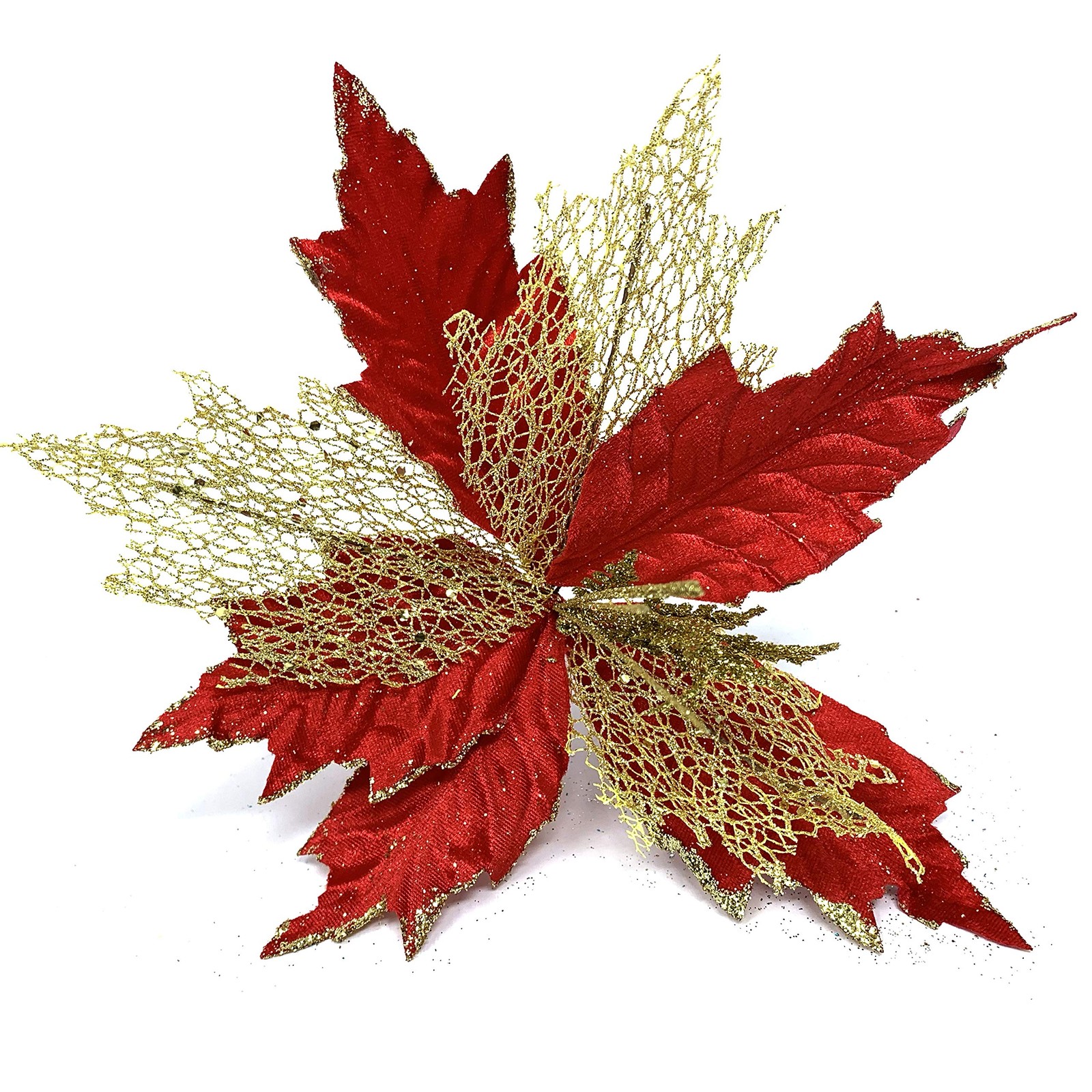 Allgala 6-Pack Glitter Sequin Poinsettia Artificial Christmas Flowers with Clips