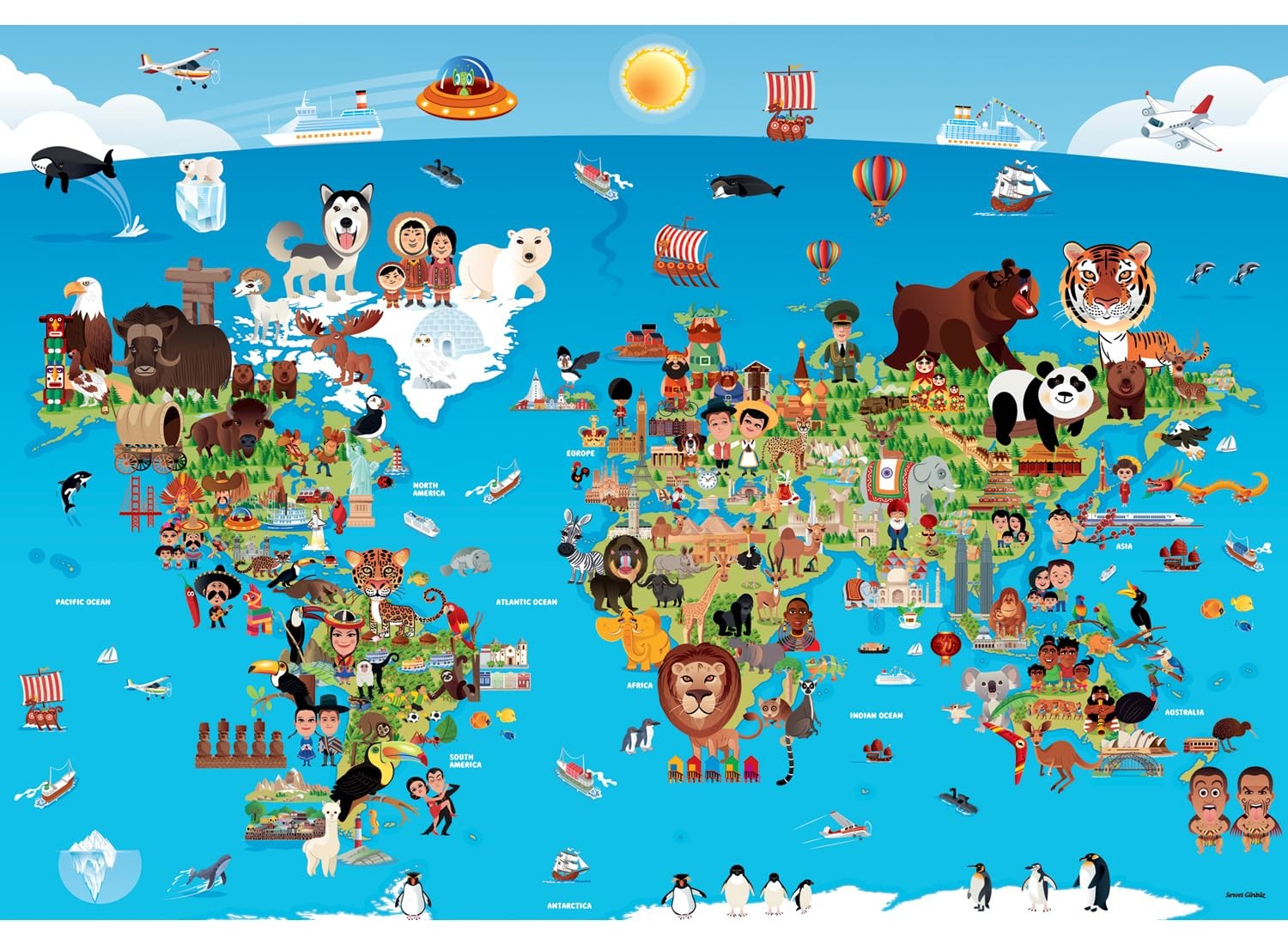 Anatolian Puzzle – Cartoon World Map, 260 Piece Jigsaw Puzzle, 3338
