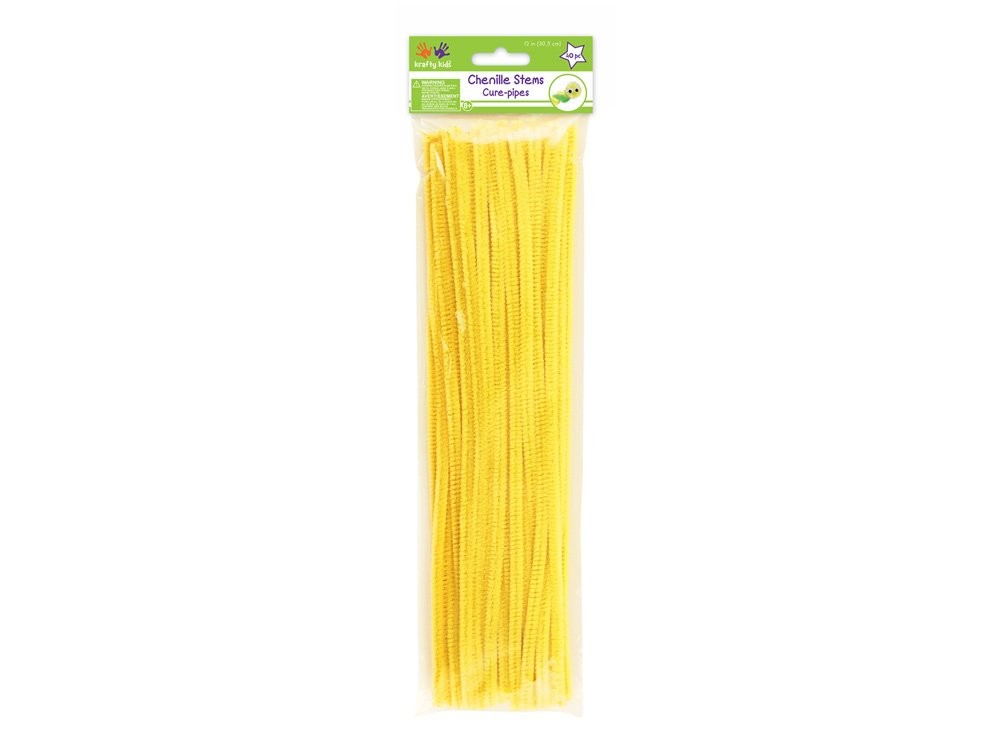 Krafty Kids Yellow Chenille Stems Pipe Cleaners, 6mm x 12in, 40-Piece Pack