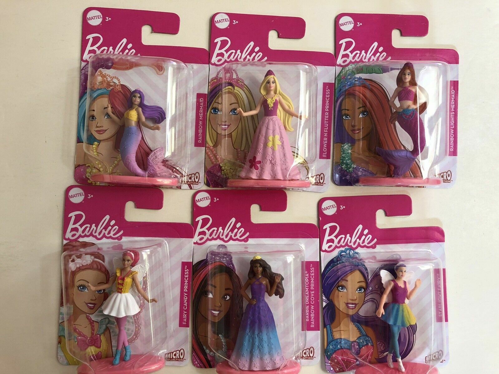 6 Barbie Princess 3″ Mini Figure/Cake Topper Micro Collection
