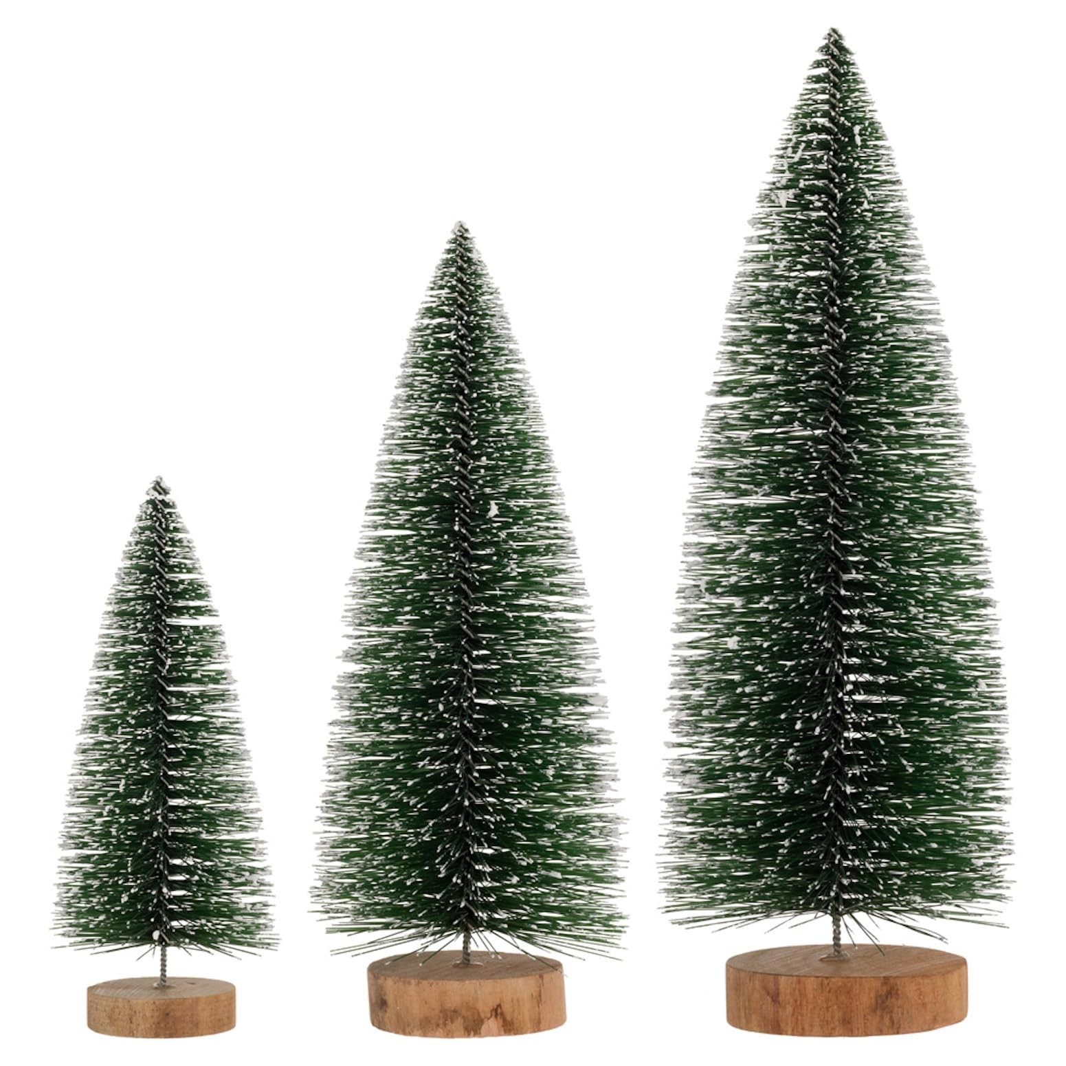 Boston International Bottle Brush Christmas Trees 3 Sizes Green White Tipped Set