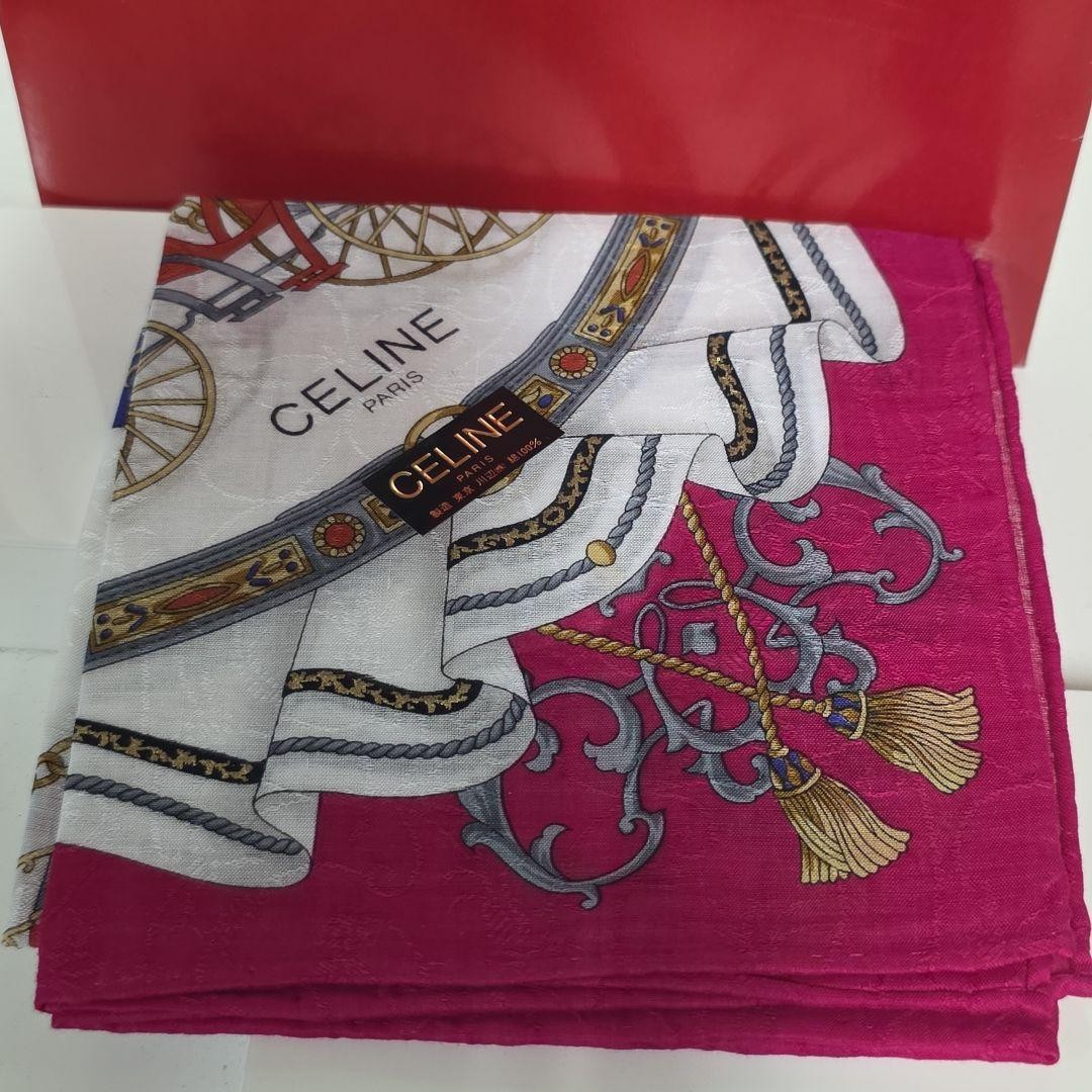CELINE Handkerchief Scarf Elegant Brand Pink White Pattern New