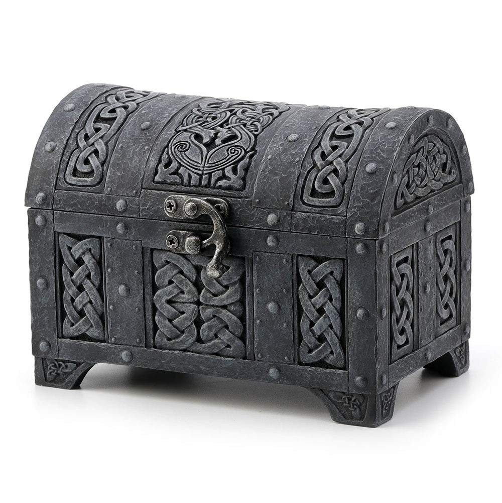 Veronese Celtic Knot Warrior Treasure Chest Trinket Box, 4.5-Inch Stone Finish