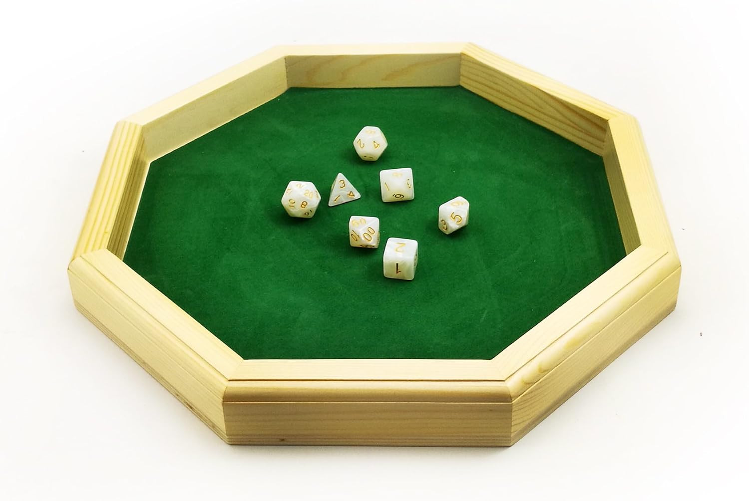 Heavy Duty 12 Inch Octagonal Wooden Dice Tray with Felt Lined Rolling Surface