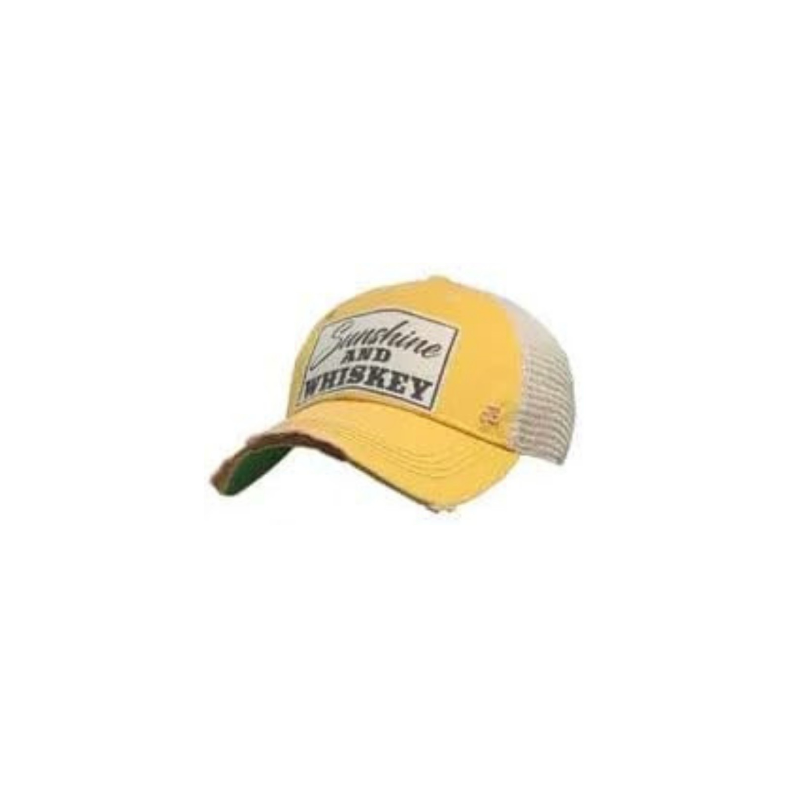 Vintage Life Sunshine & Whiskey Distressed Trucker Cap Yellow Cotton Polyester