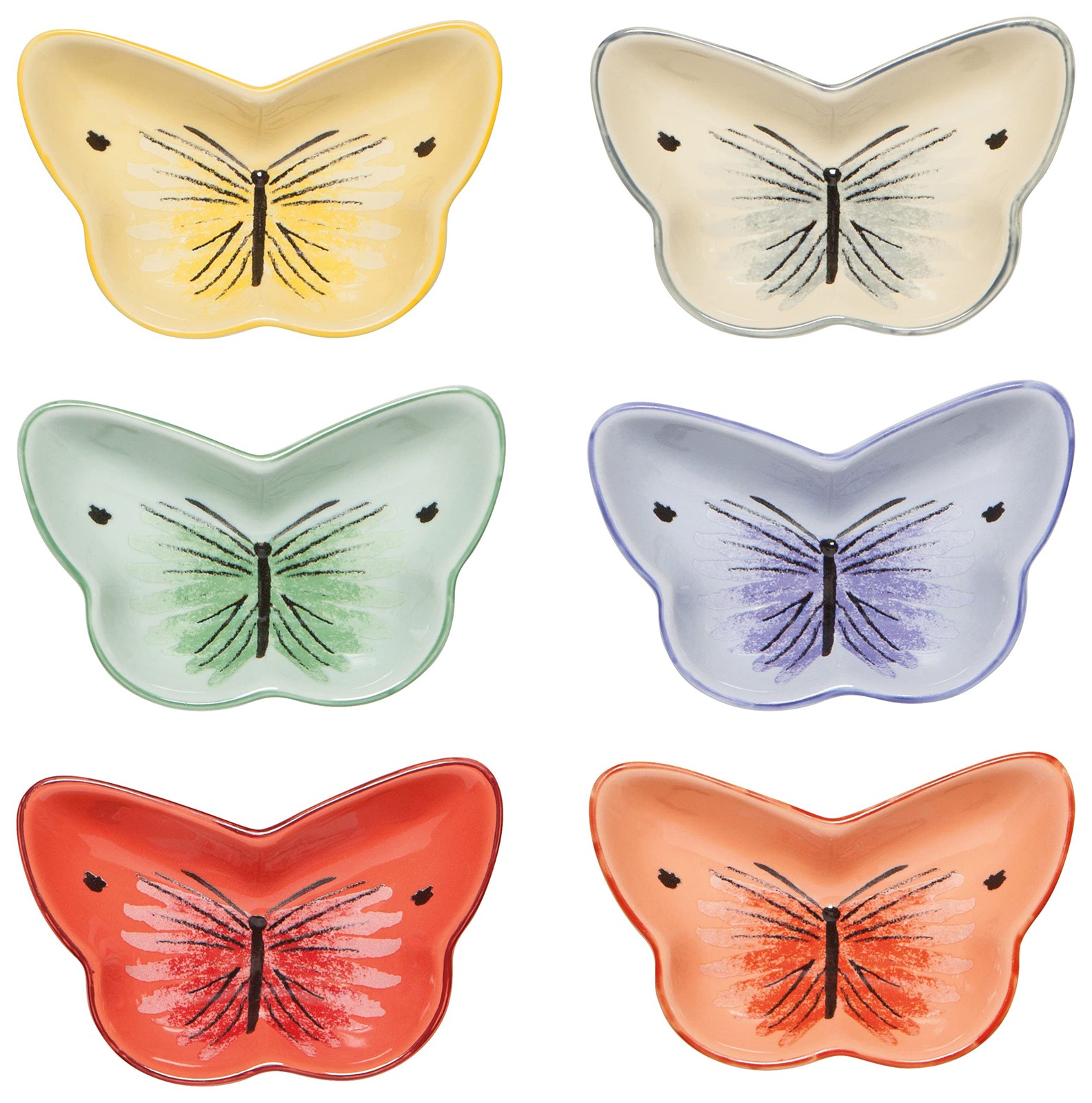 Now Designs Morning Meadow Butterfly Shaped Stoneware Pinch Bowl, Set of 6