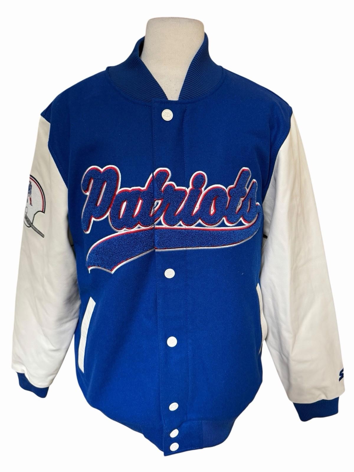 Starter New England Patriots men’s blue wool Leather Bomber Jacket L New $450