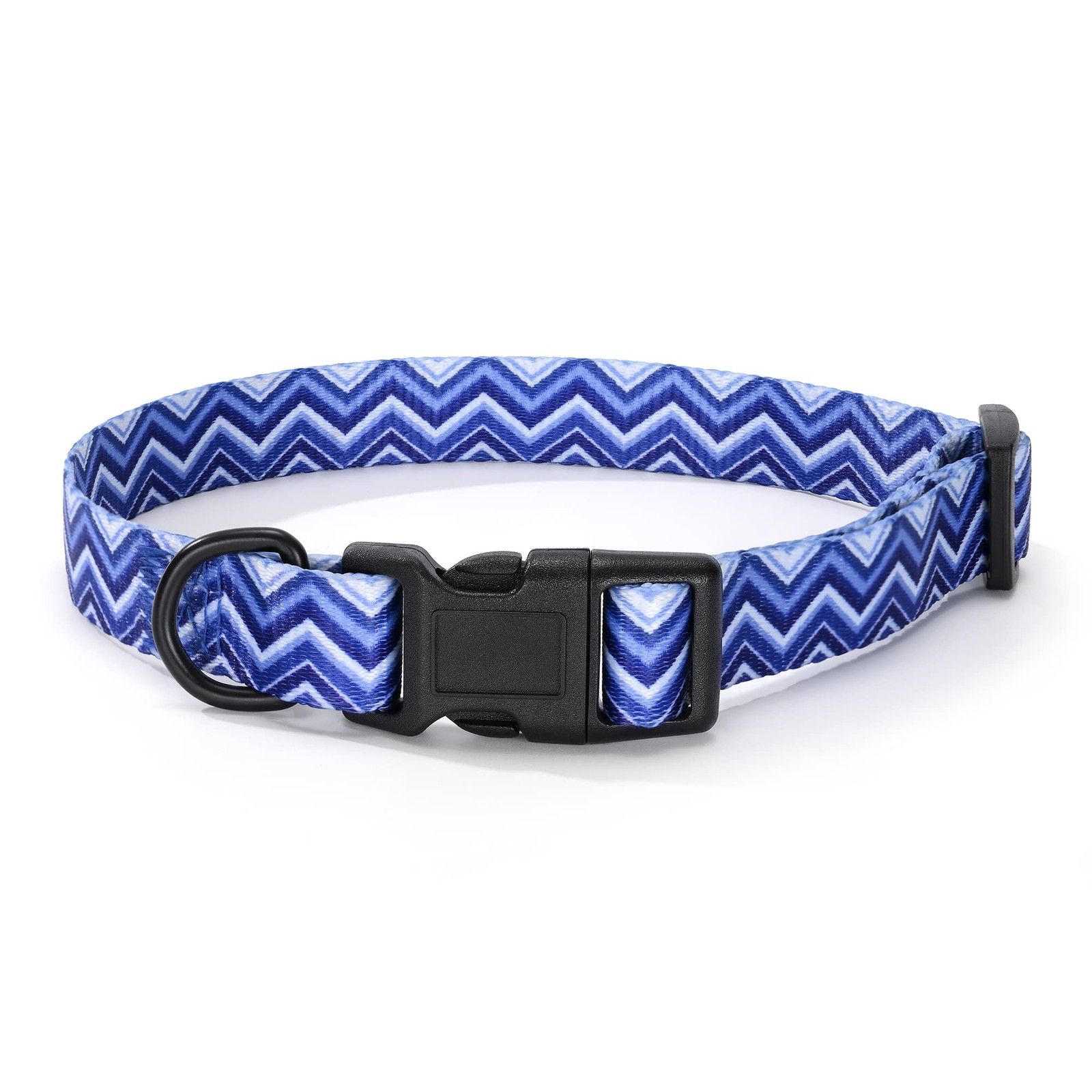 Mile High Life Dog Collar – Geometric Ocean Wavy Pattern, Blue, Medium