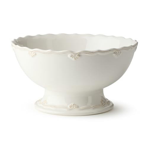 Heritage Scroll Footed Stoneware Bowl, 80 oz, 10.75″, Ivory Serving Bowl