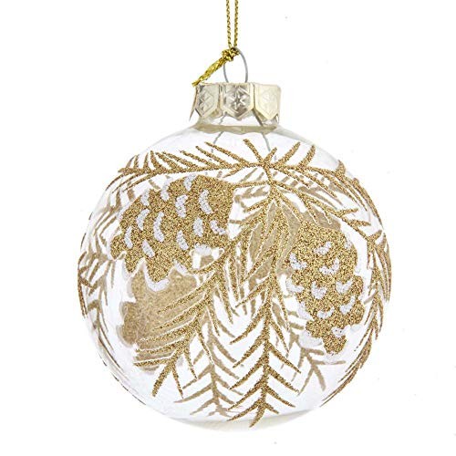 Kurt S. Adler 80MM Clear Glass Ball with Gold Pinecones Ornament Set, 6-Pack