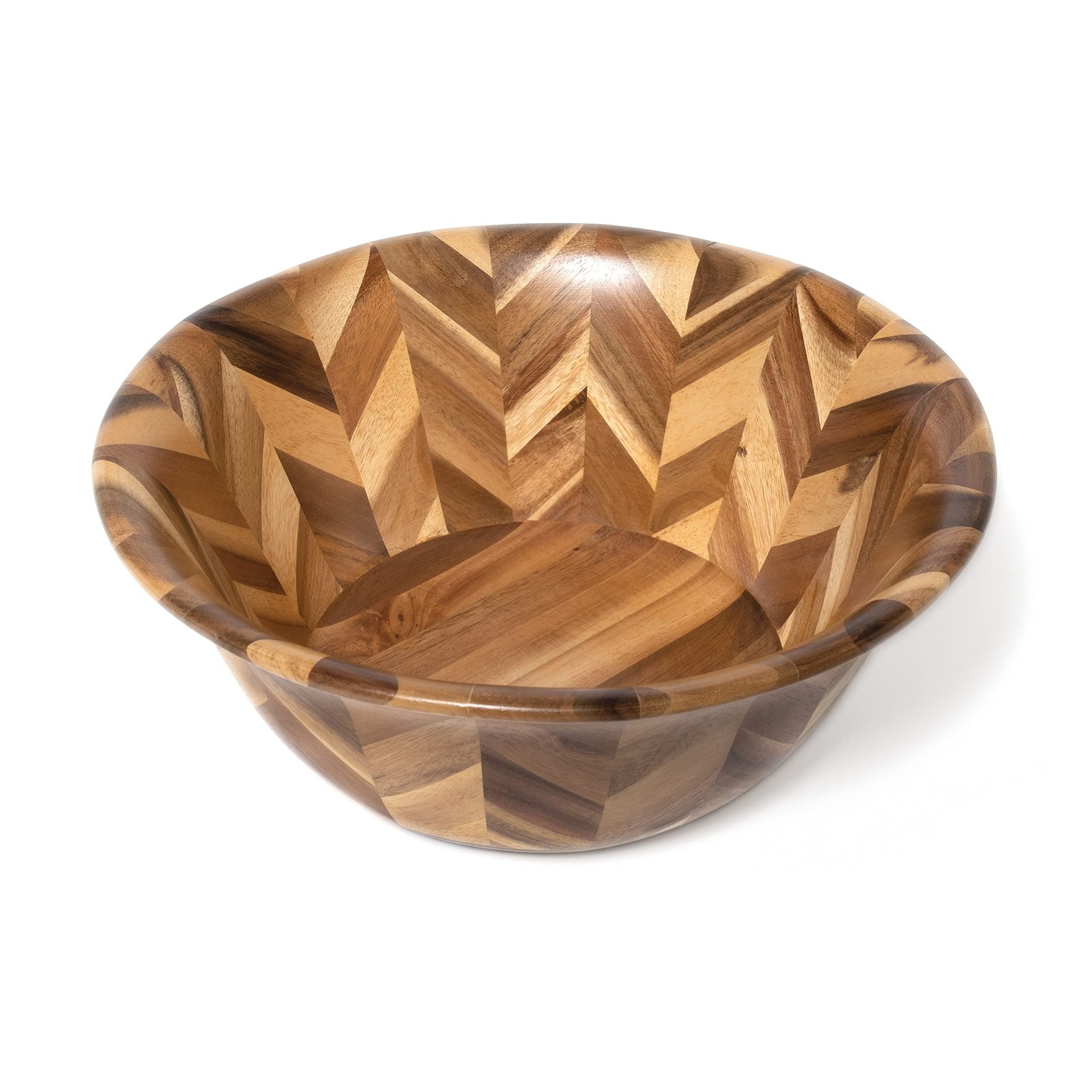 Lipper International Pieced Herringbone Serving Bowl Salads Wood Multicolor