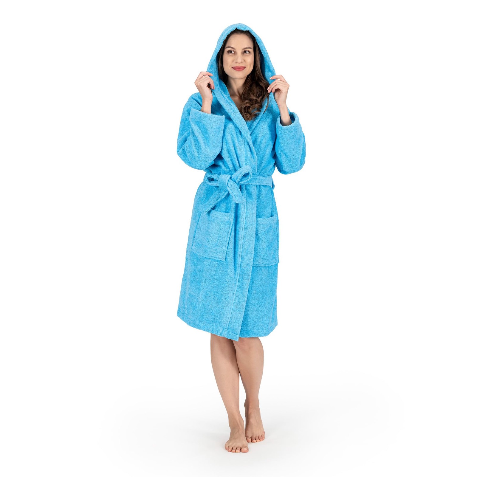 Nine West Turkish Cotton Terry Hooded Bathrobe Aqua Unisex Medium