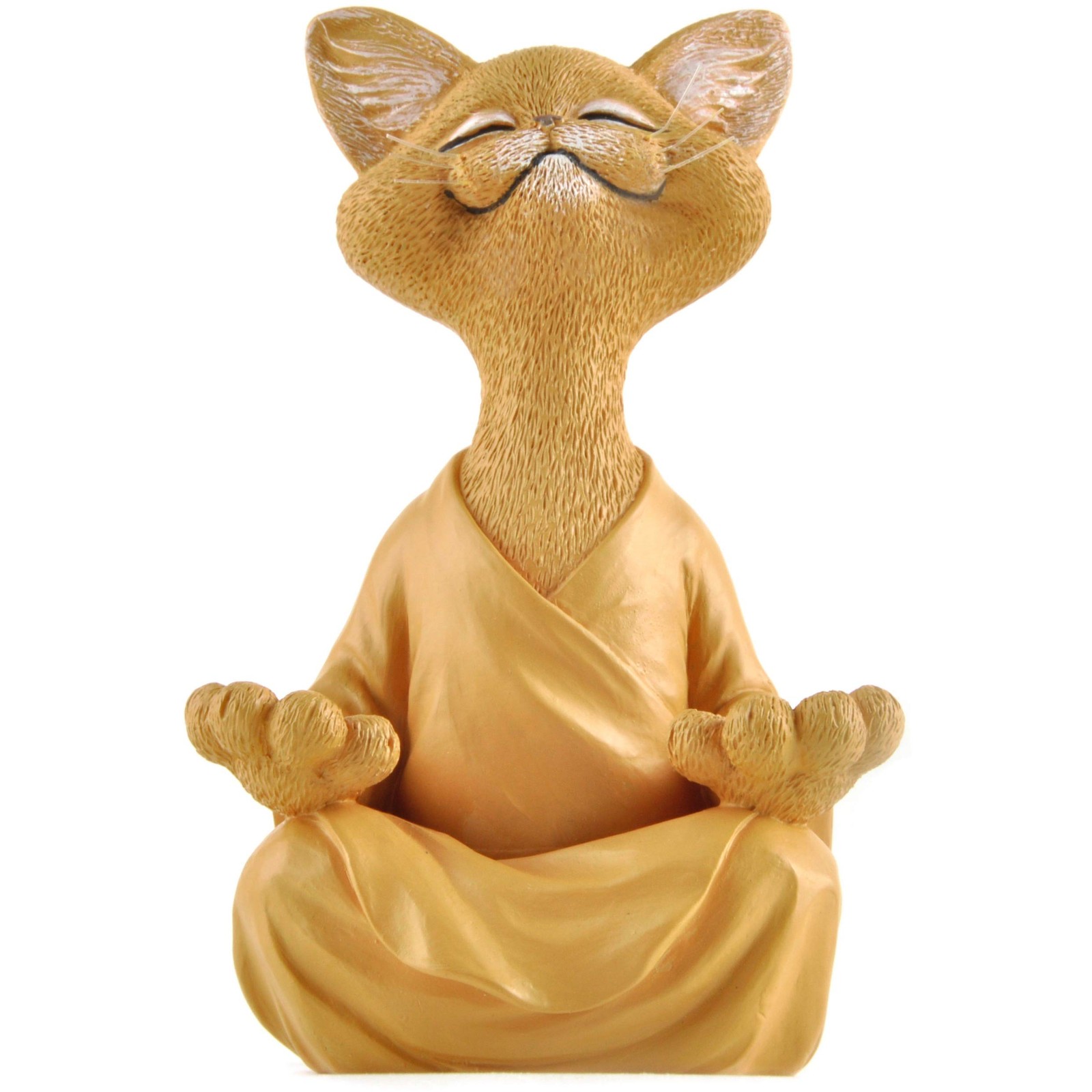 JFSM 5″ Whimsical Happy Cat Buddha Figurine Zen-Inspired Resin Sculpture