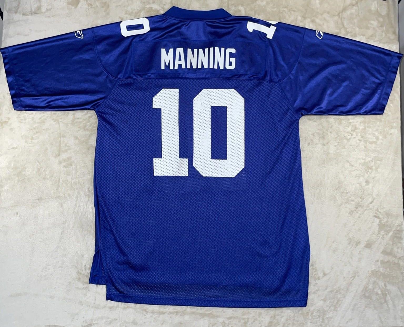 Reebok Eli Manning NY Giants #10Jersey Mens XL Blue Vintage NFL Equipment *Flaw*