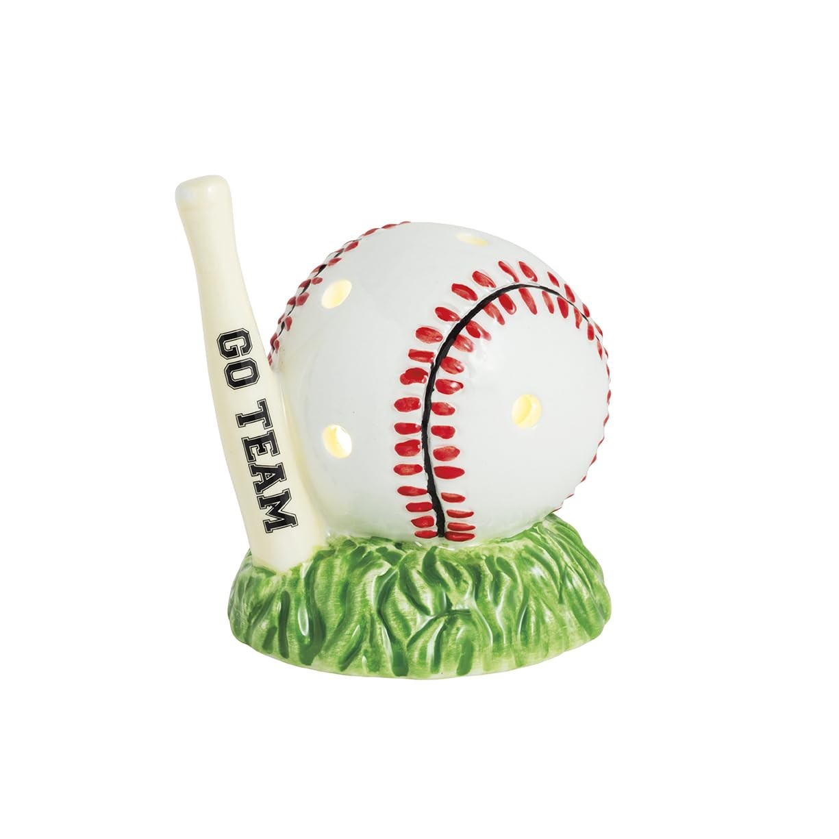 Mud Pie White Ceramic Baseball LED Sitter