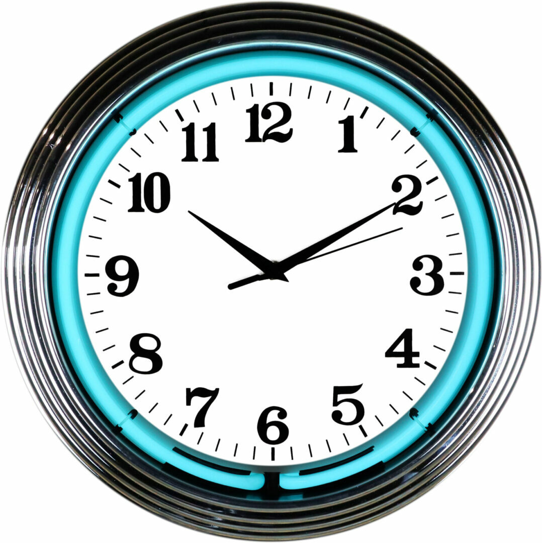 Wholesale lot of 10 Blue green yellow or Teal NEON chrome finish clock sign