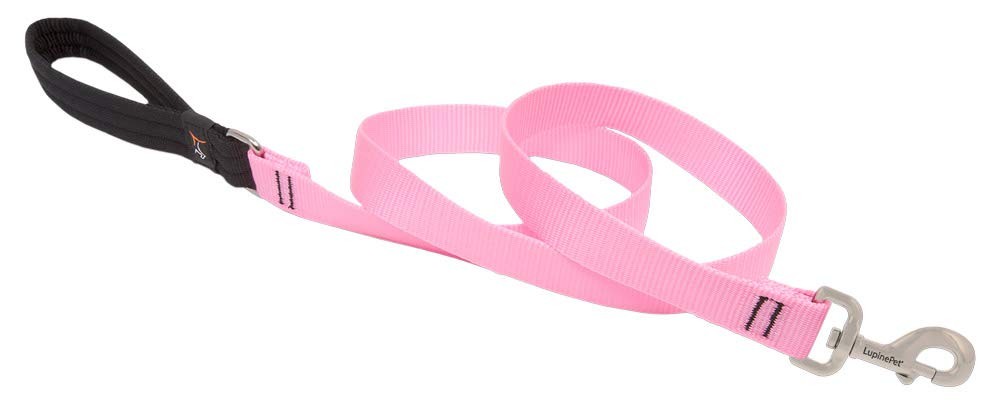 Dog Leash by Lupine in 1″ Wide Pink 6-Foot Long with Padded Handle