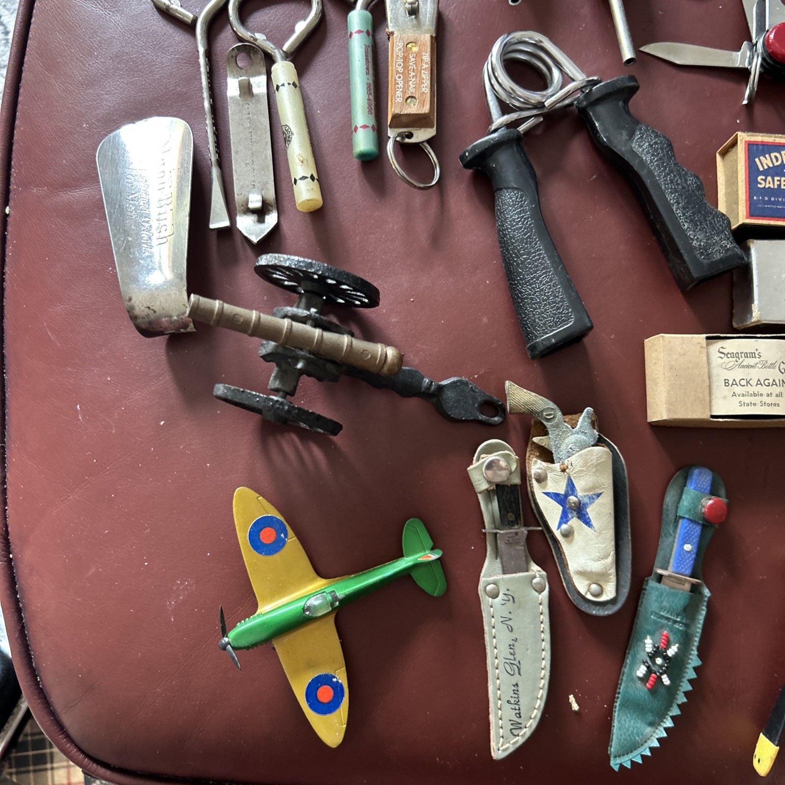Vtg Junk Drawer Lot Pocket Knives Bottle Openers Planes Cannon Wanderer Compass+