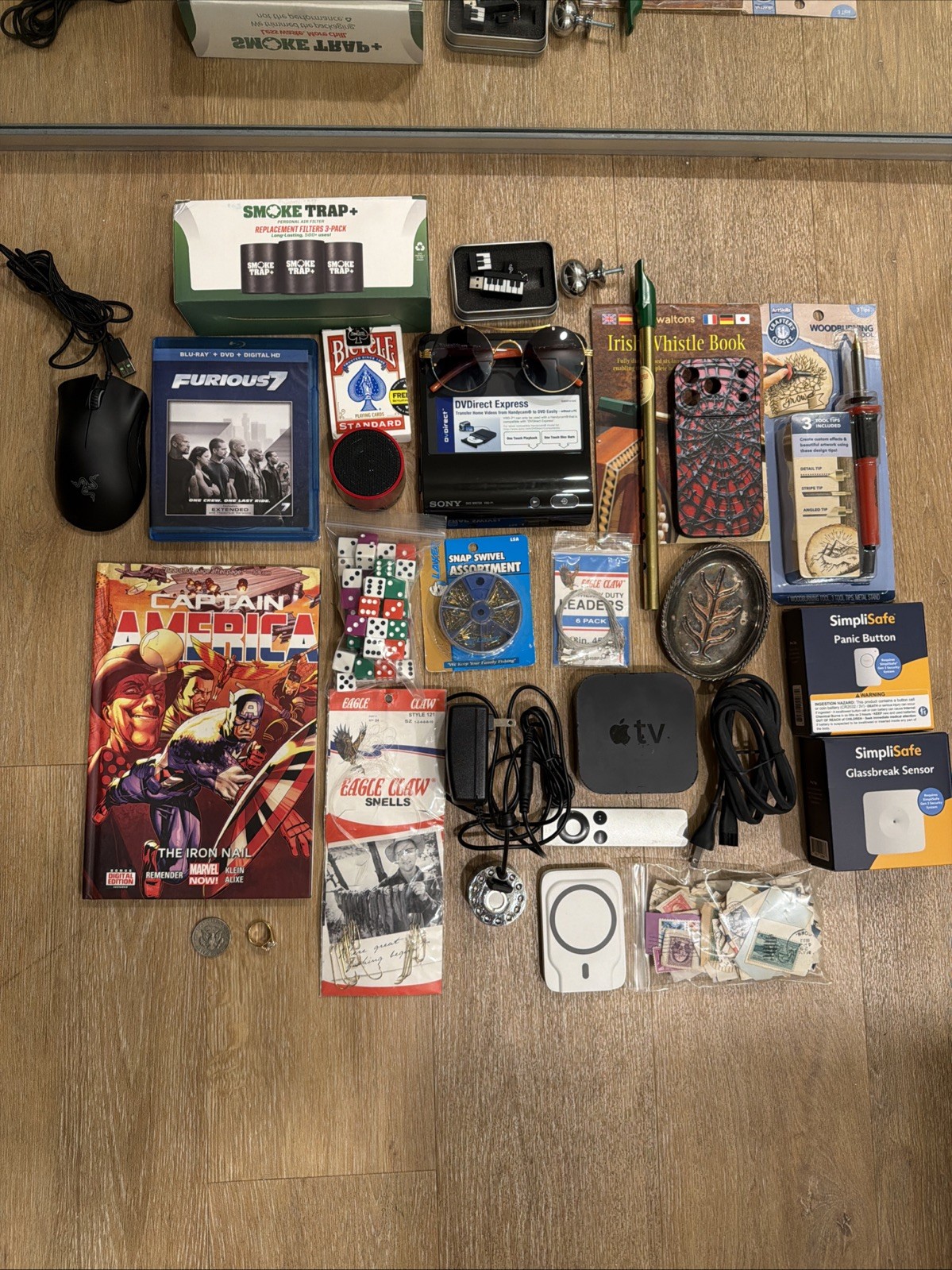 Mixed Junk Drawer Lot Comic Book, Coin, Jewelry, Stamps, And More