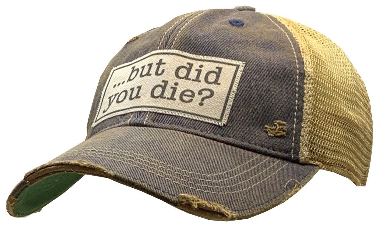 Vintage Life But Did You Die Distressed Trucker Cap Navy Blue Adult Hat