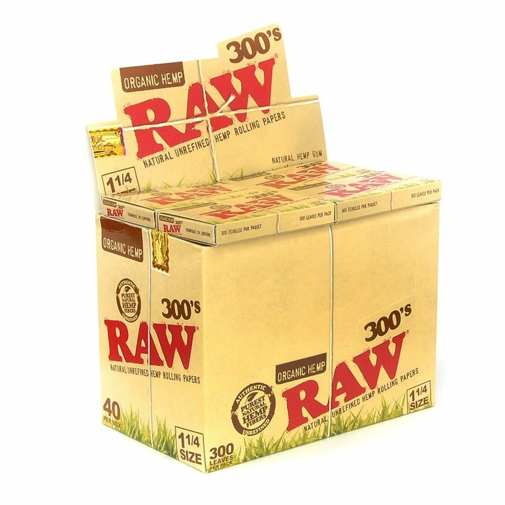 RAW Organic 300s 1 1/4 Rolling Papers 12 PACKS – Natural Unrefined 300 1.25