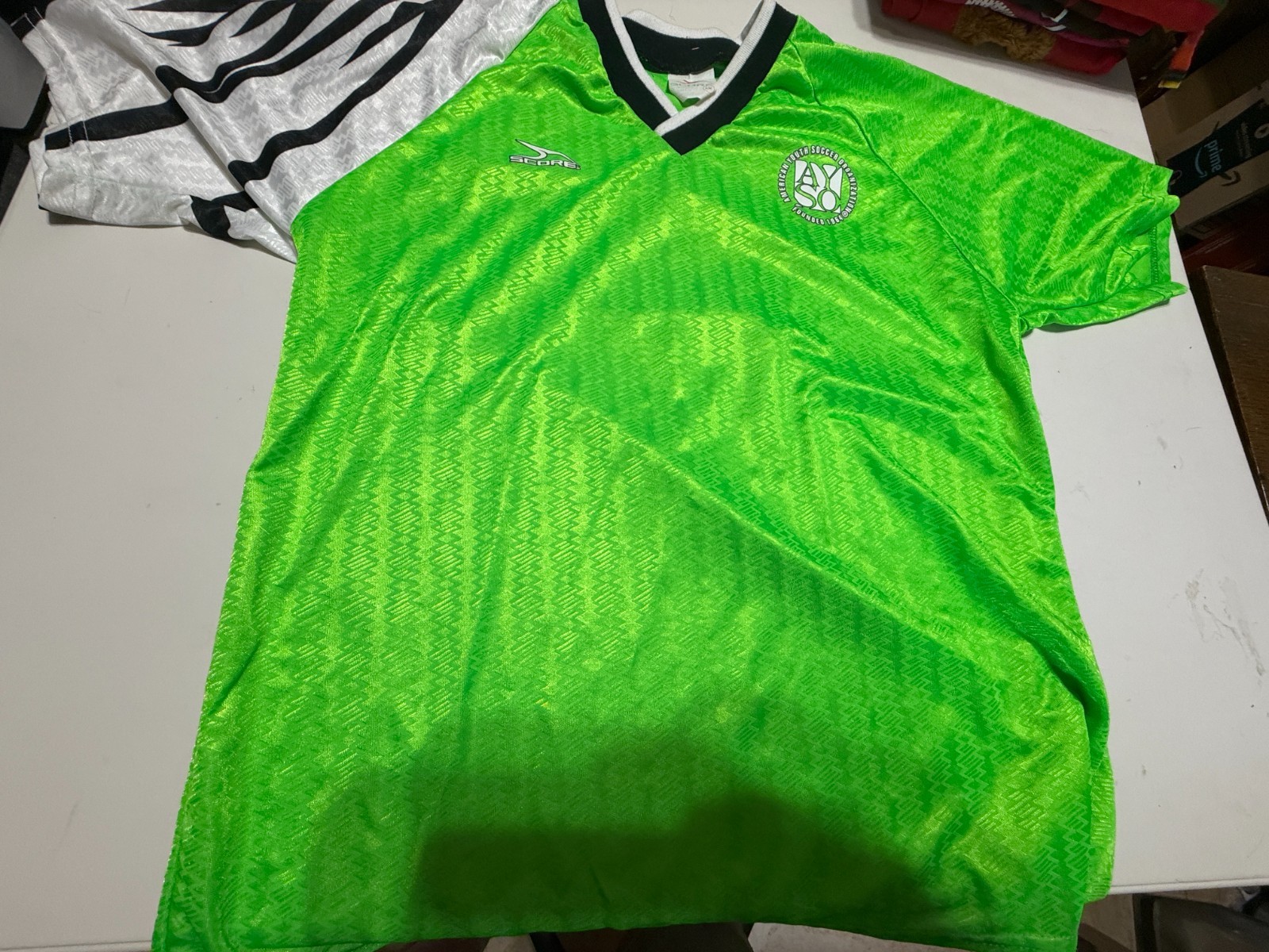 PRE-WORN Vintage Tee Shirt: AYSO Bright Green and White Youth Soccer Jersey