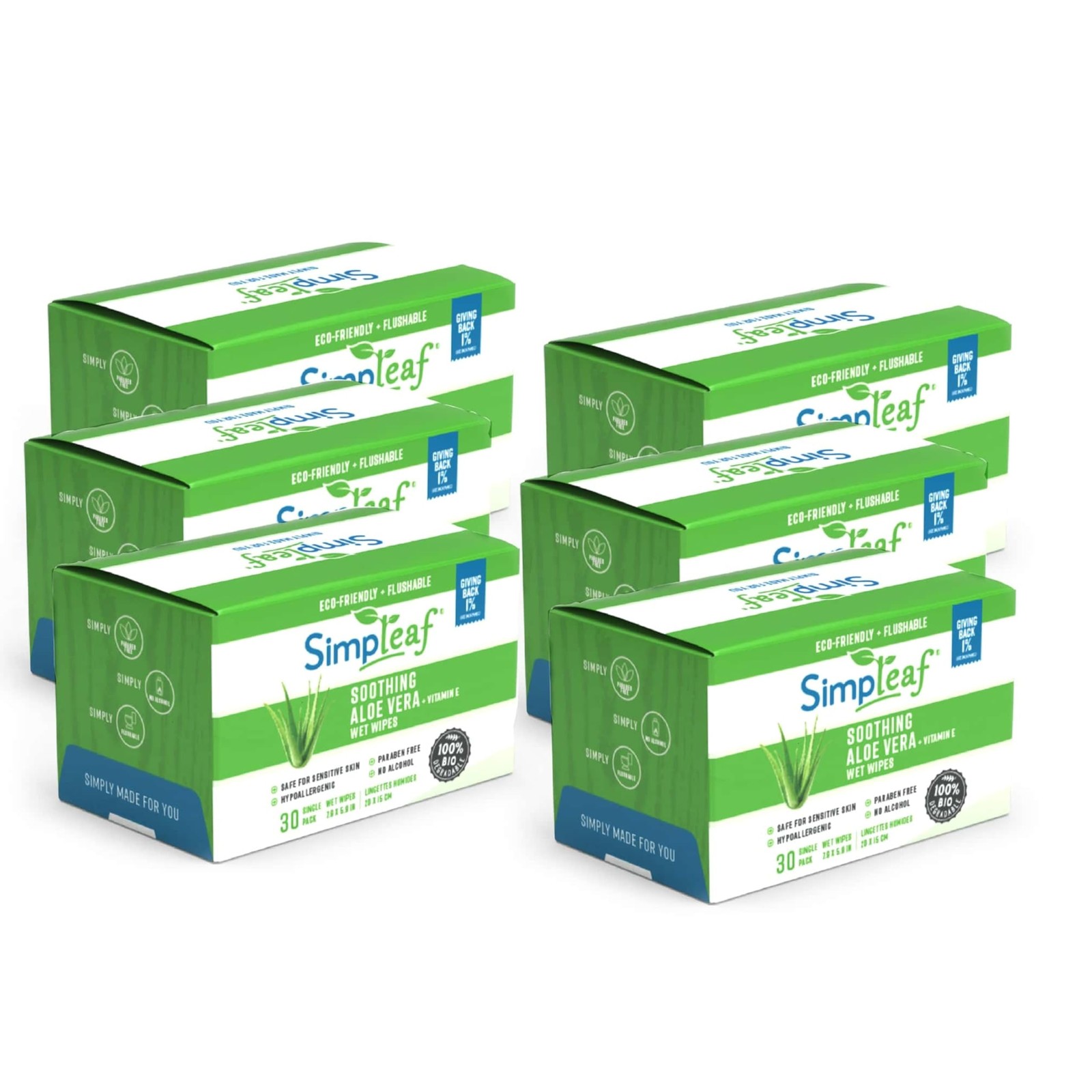 Simpleaf Flushable Aloe Vera Wet Wipes, Paraben-Free, Hypoallergenic, 180 Count