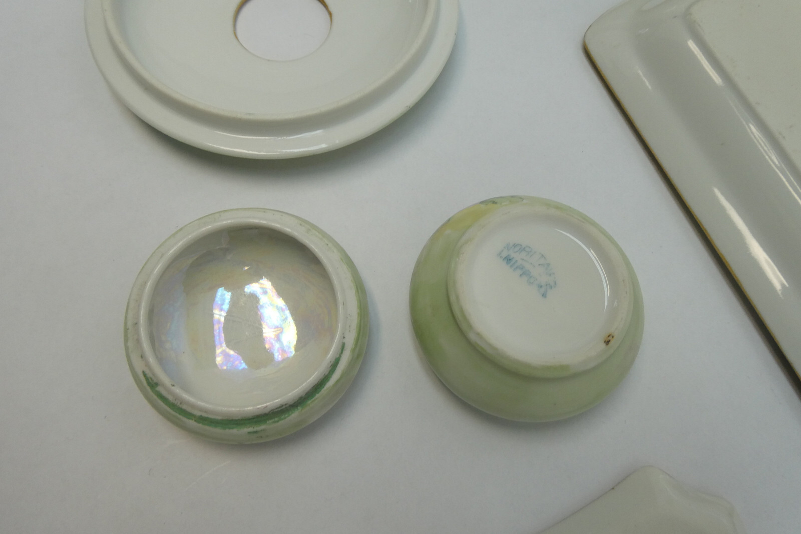 Ceramic Green Gold Apple Blossom Floral Pattern Tray Bud Vases Candle Holders