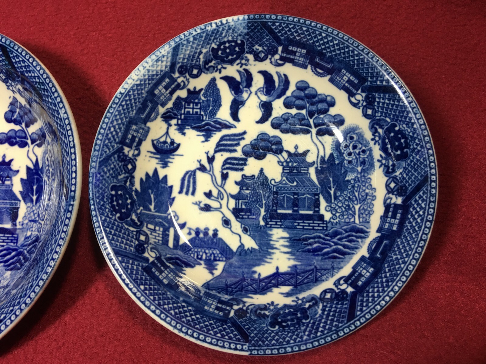 1950s Set of 2 Japan Blue Willow and Birds Saucers