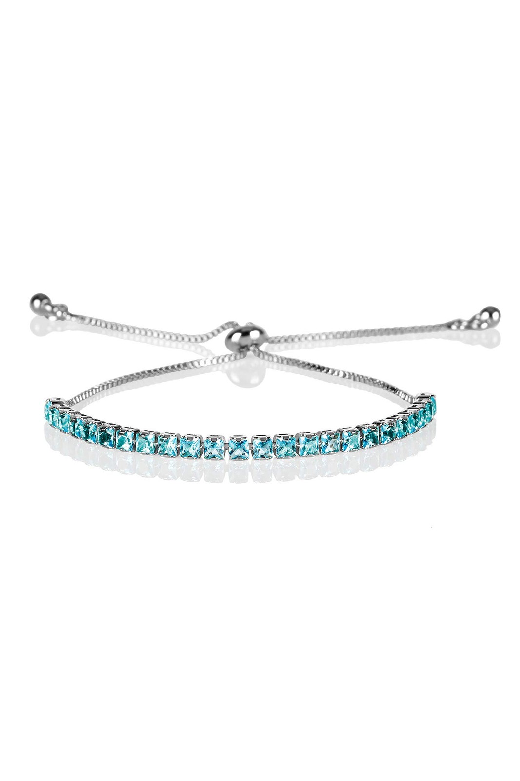 ZAVANA Adjustable Silver Tennis Bracelet, Sky Blue CZ Bolo Slider, Women Gift