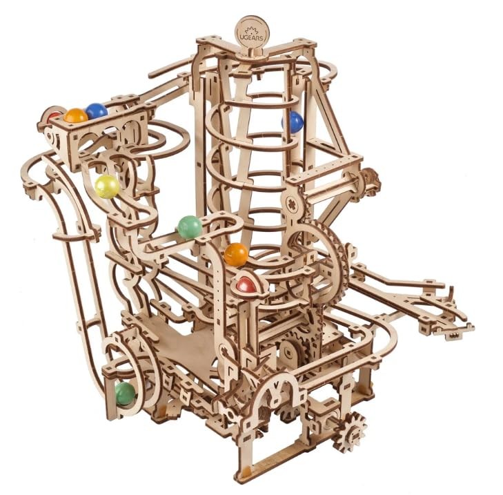 UGEARS Marble Run Spiral Hoist Wood Brown 2 inch Standard Decorative Clear