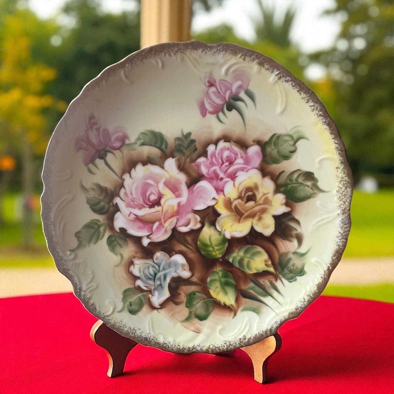 Vintage Hand-Painted Decorative Plate – 8.25″ Porcelain Wall Plate with Holes